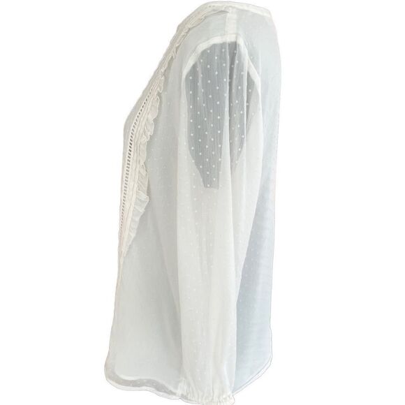 Loft ivory Swiss Dot lined blouse with ruffles and front detailing size M. - Picture 4 of 7